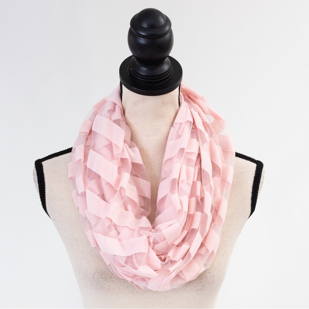 Summer scarf pastel pink striped sheer infinity scarf can be doubled